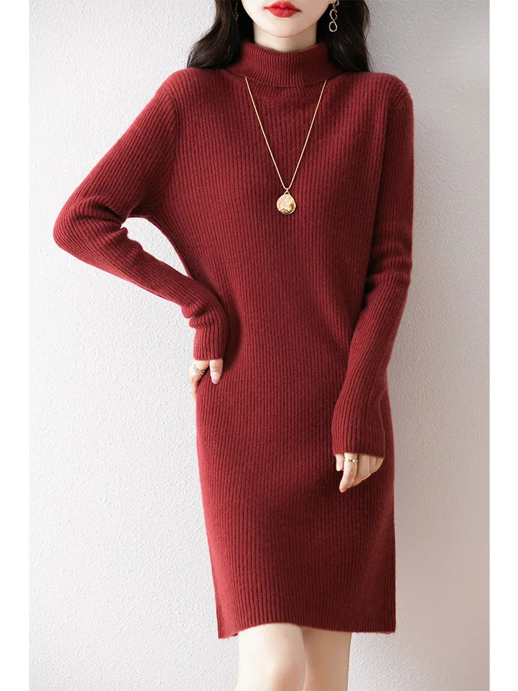 Merino Wool Turtleneck Sweater Dress