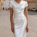 Ruched Cowl Neck Midi Dress