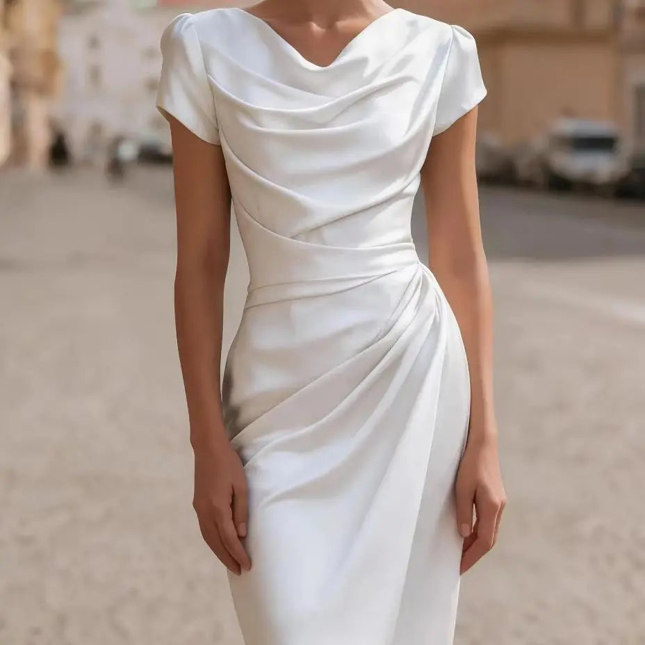 Ruched Cowl Neck Midi Dress