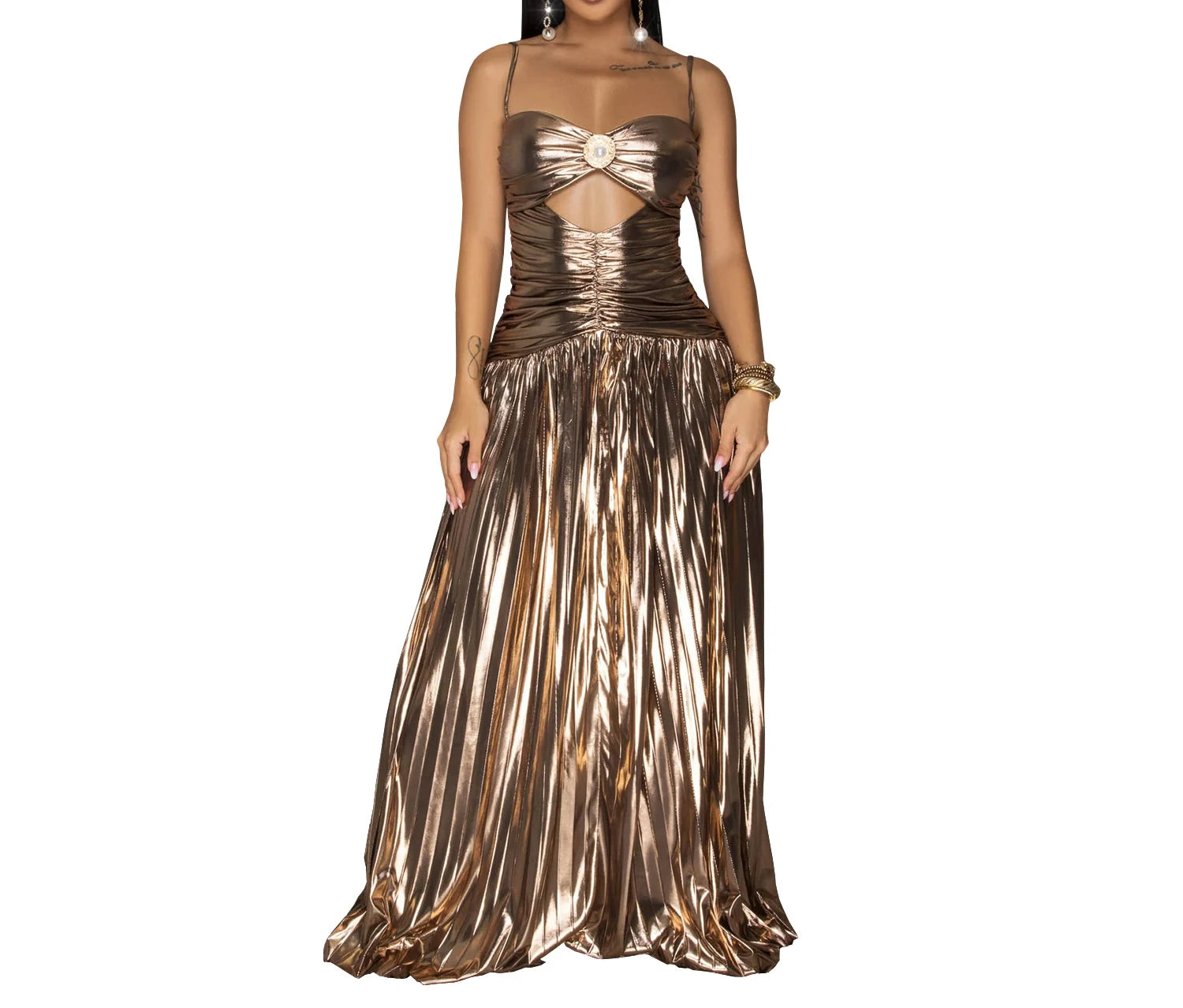 Sequin Spaghetti Strap Gown