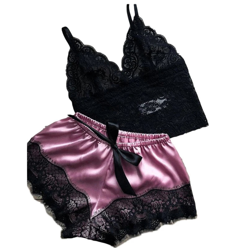 Lace Pajama Top & Shorts Set