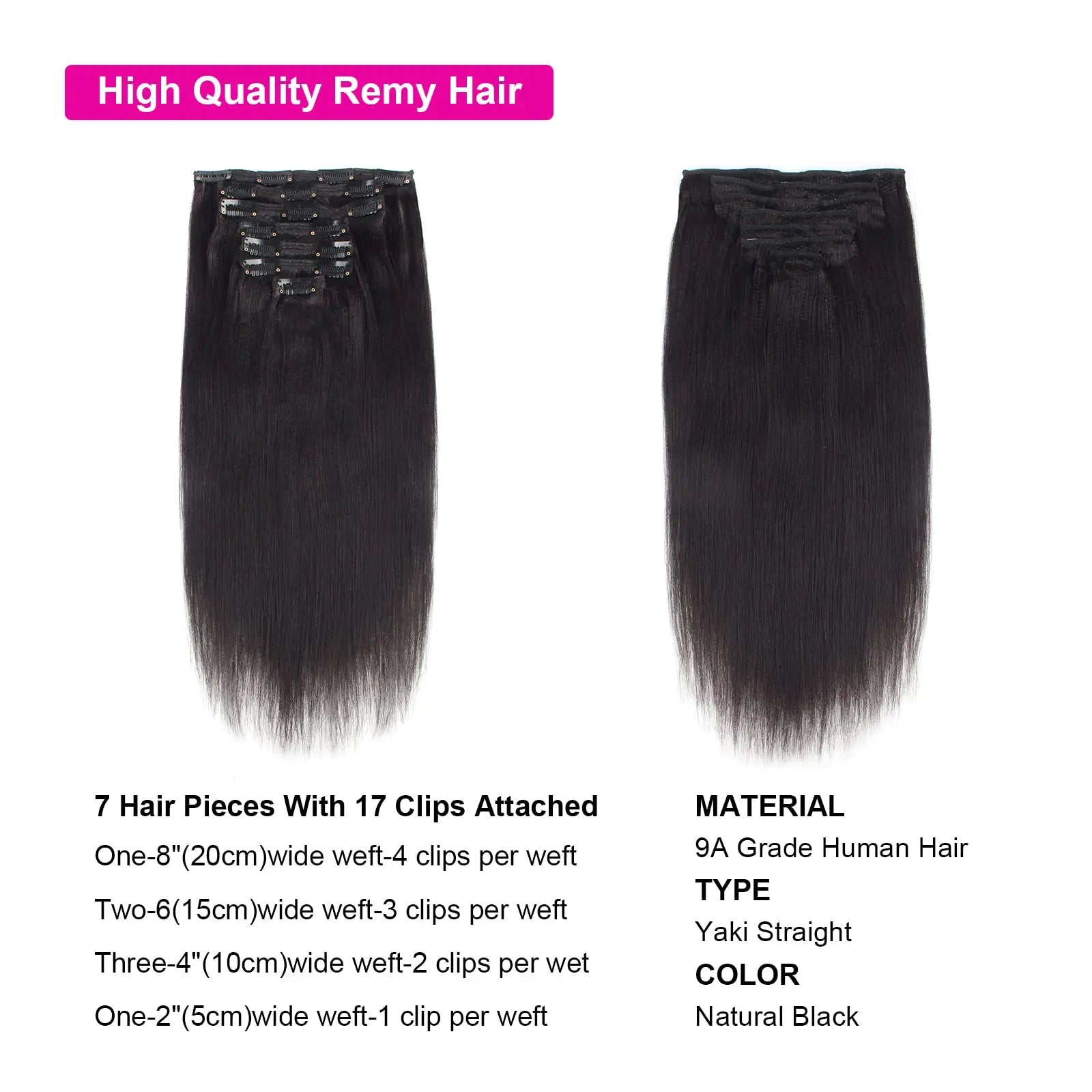 Yaki Straight Clip in Set 100% Human Hair