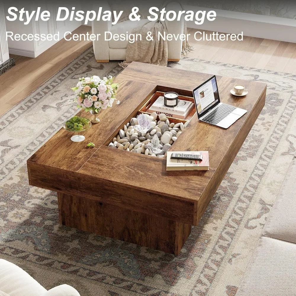 47x31 Inch Rustic Brown Rectangle Wood Coffee Table