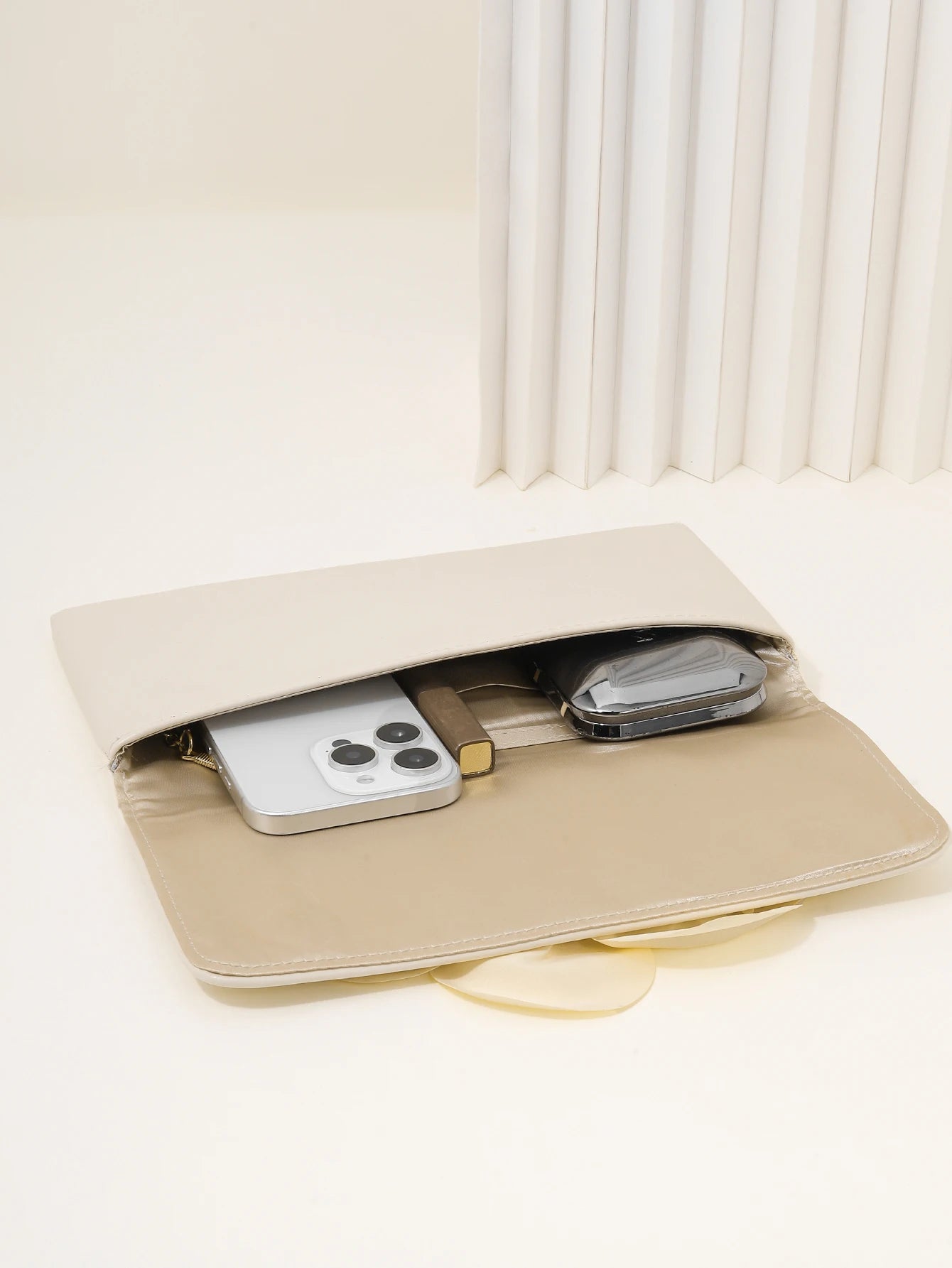 Pleated Flower Clutch Bag