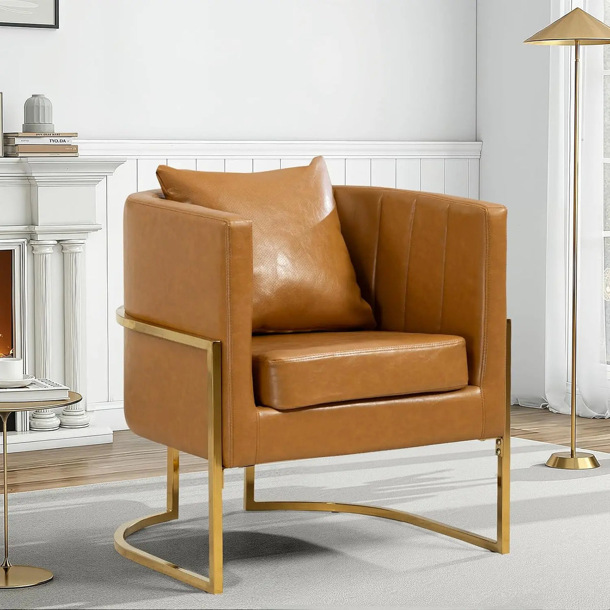 Leather Upholstered Barrel Armchair (with Pillow)