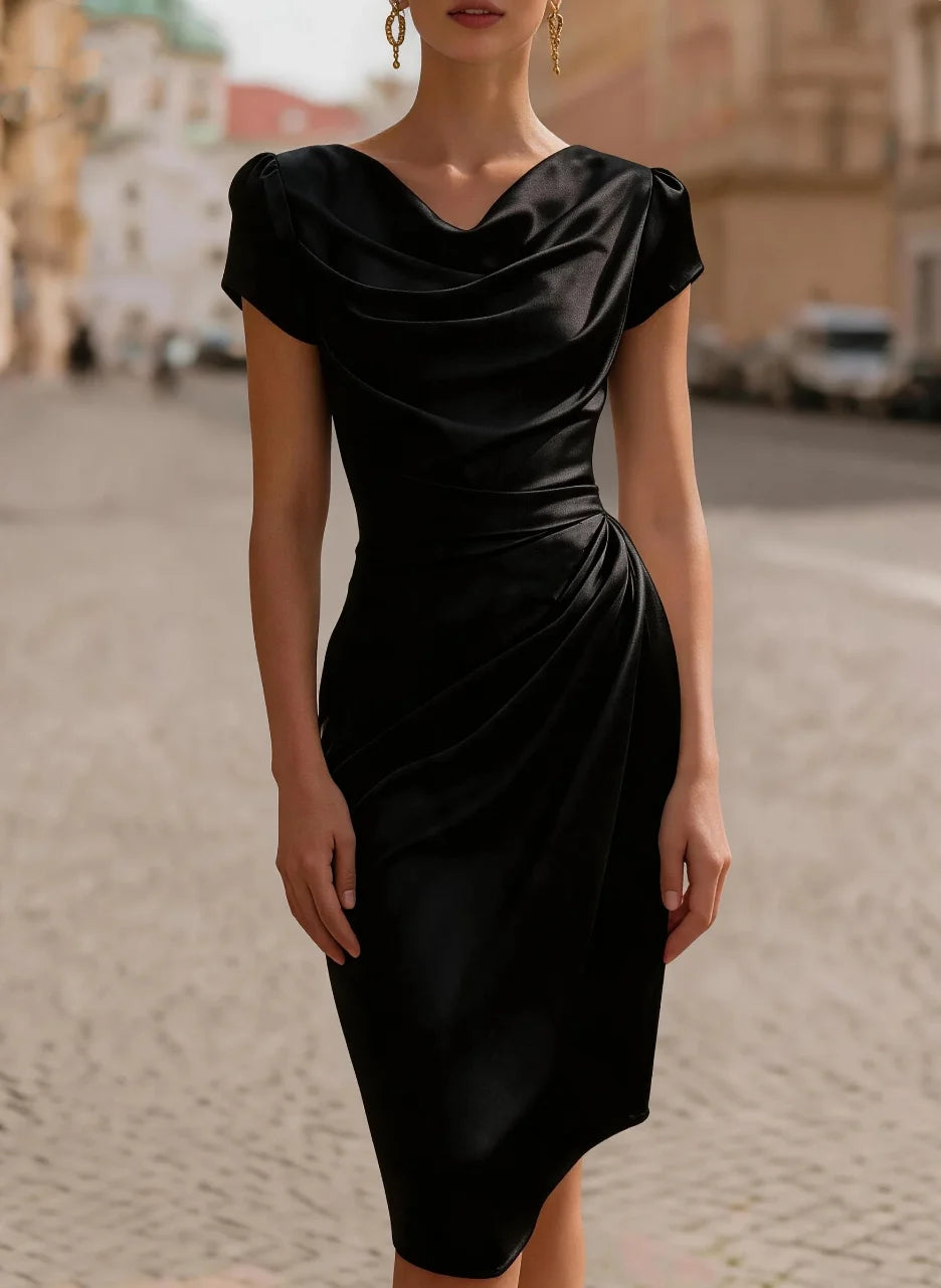 Ruched Cowl Neck Midi Dress