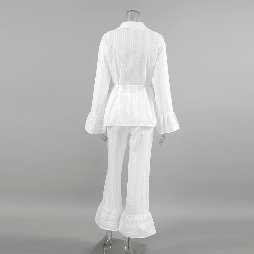 100% Cotton Ruffle Hem  Lounge Set