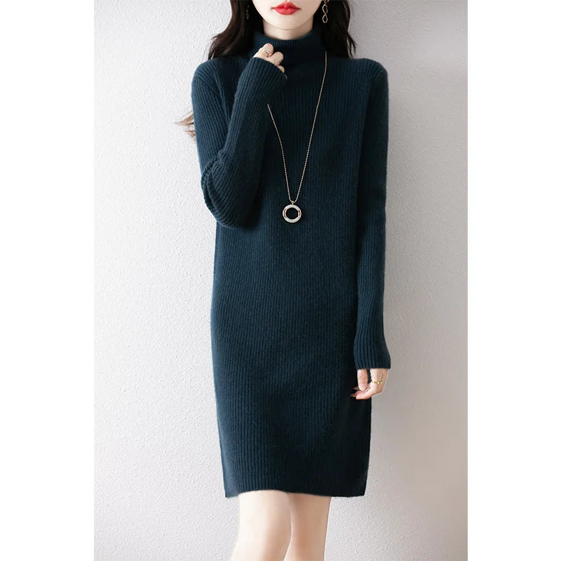 Merino Wool Turtleneck Sweater Dress
