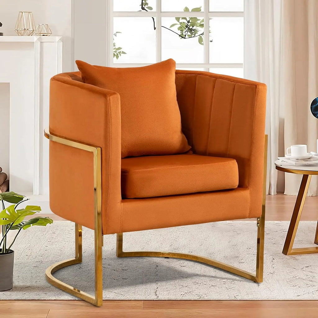 Leather Upholstered Barrel Armchair (with Pillow)