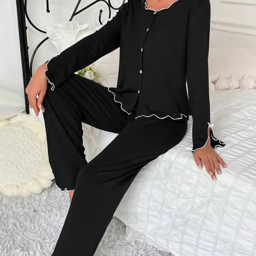 Ruffle Trim Pajama Set