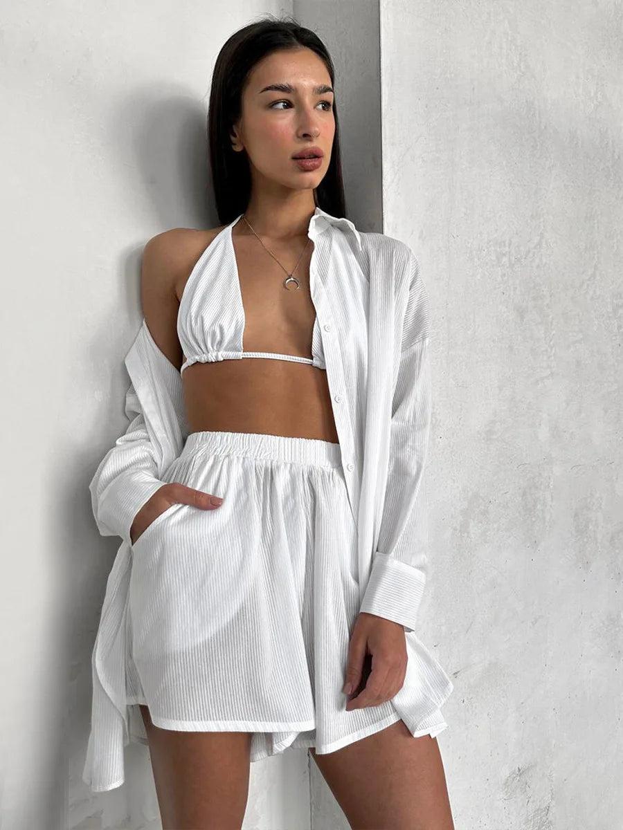 Dream In White Cotton Pajama Set - 3 Piece