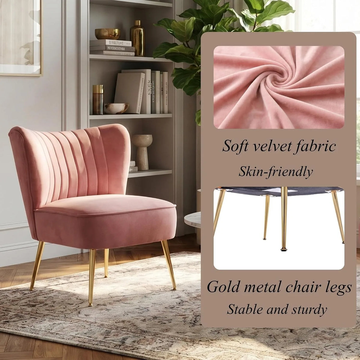 Pink Velvet Accent Chairs, Set of 2