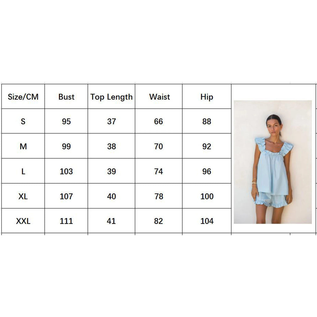 Women's Summer 2pcs Pajamas Sets Casual Sleeveless Spaghetti Straps Backless Sling Tank Top Ruffle Shorts Y2K Tracksuit