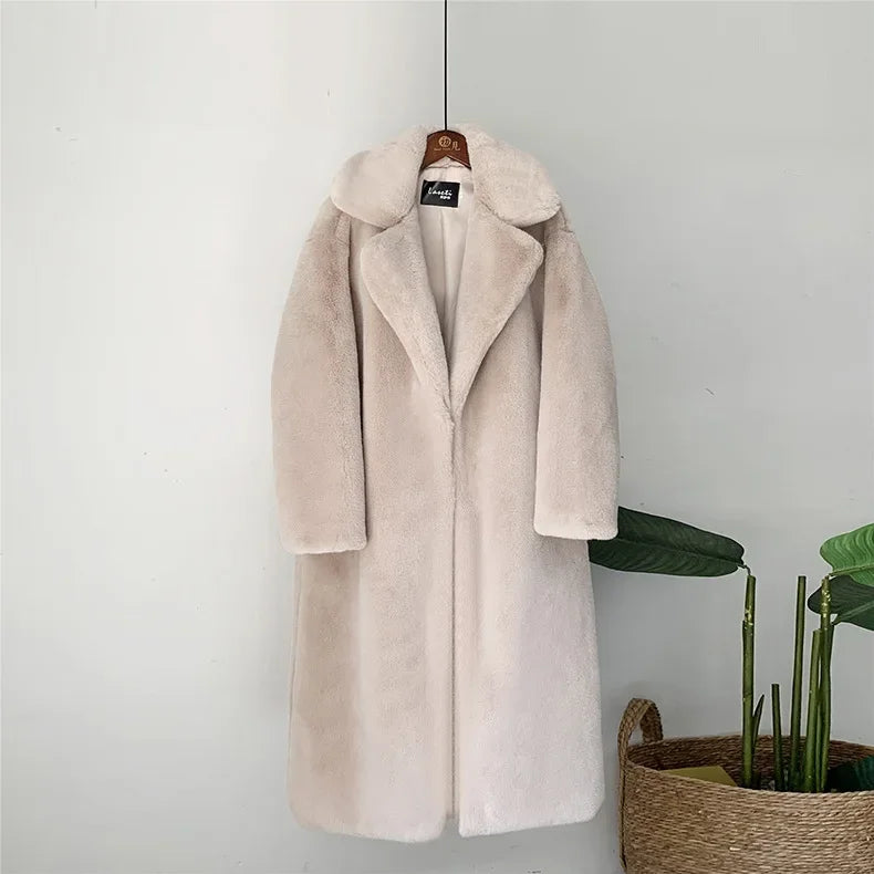Elegant Long Faux Fur Overcoat