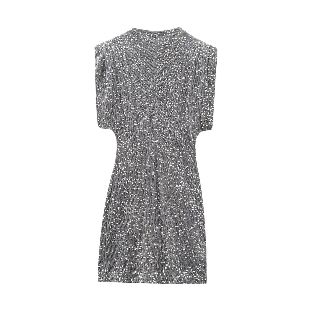 Sequined Shoulder Pad Mini Dress