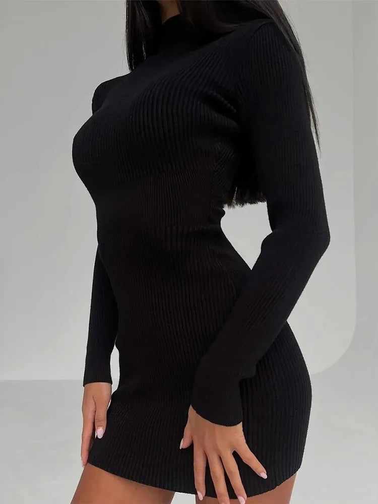 White Turtleneck Knit Dress