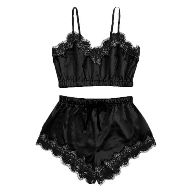 Lace Pajama Top & Shorts Set
