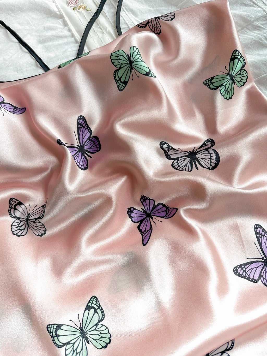 Women's new butterfly print elegant comfortable sexy halter top shorts pajamas three-piece set