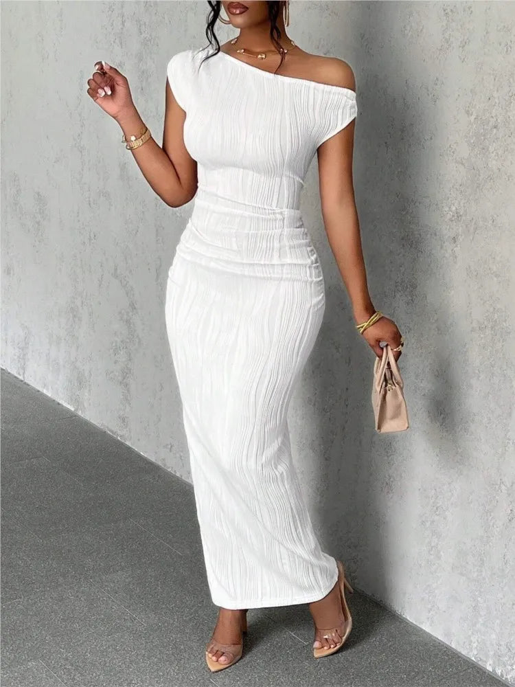 Slanted Shoulder Midi Dress