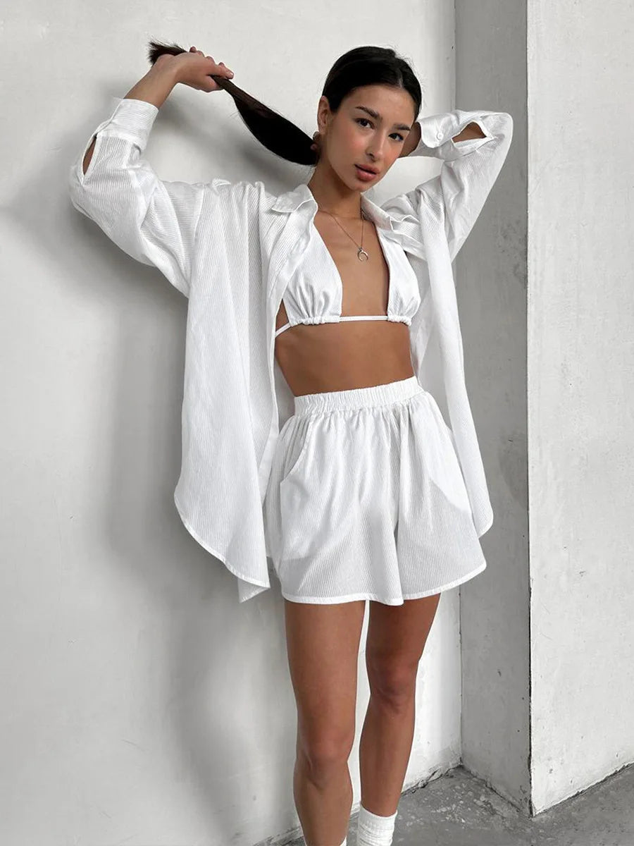 Dream In White Cotton Pajama Set - 3 Piece