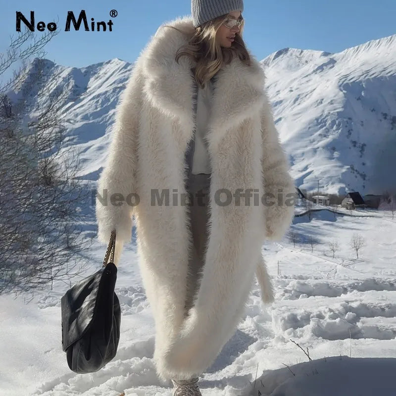 Belted Faux Lamb Fur Coat