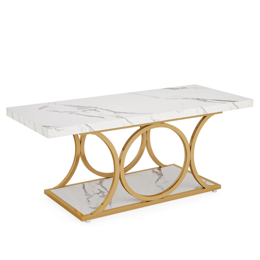 2-Tier Faux Marble Wood Coffee Table