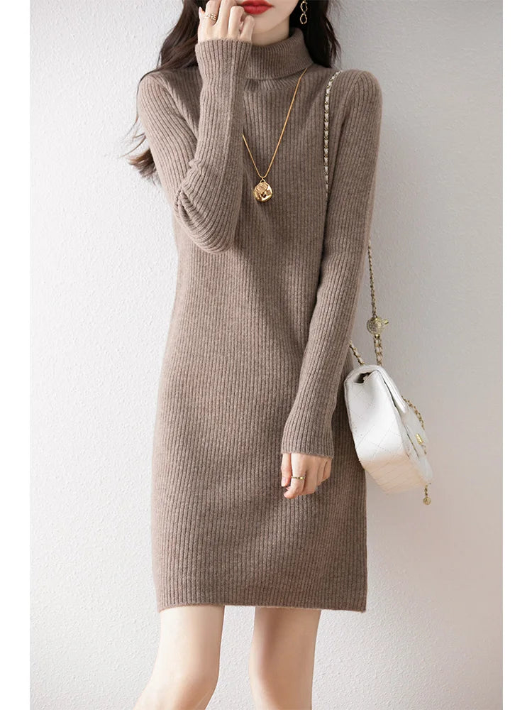 Merino Wool Turtleneck Sweater Dress