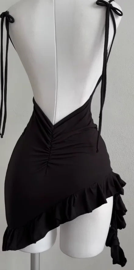 Backless Black Ruffle Minidress