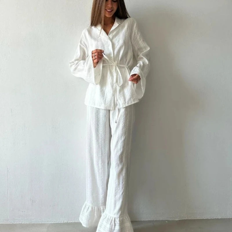 100% Cotton Ruffle Hem  Lounge Set