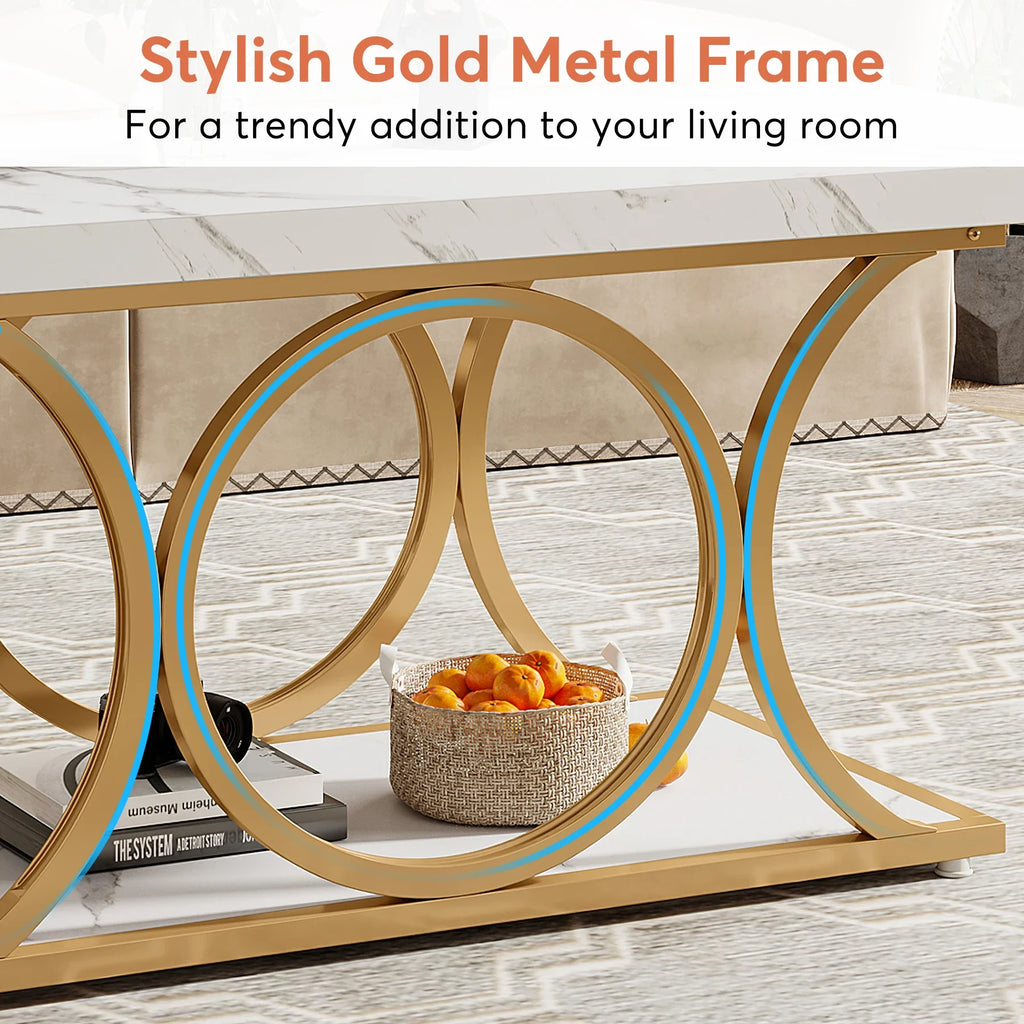 2-Tier Faux Marble Wood Coffee Table