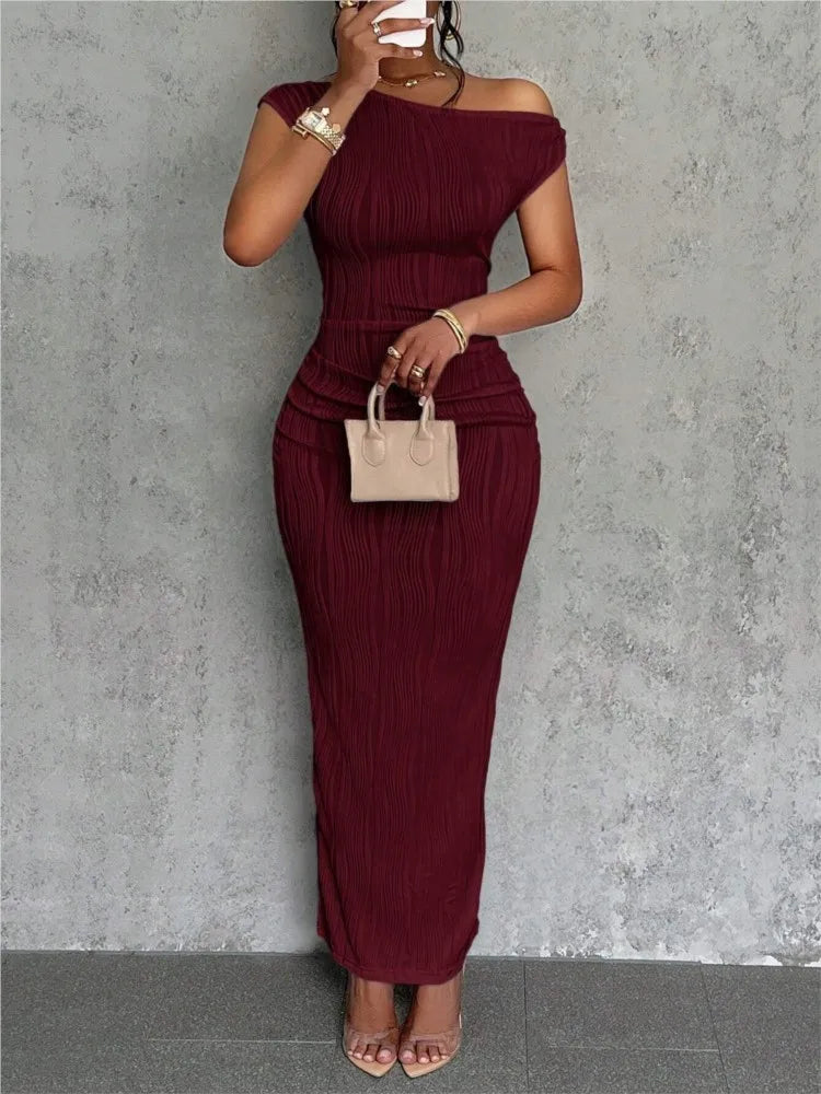 Slanted Shoulder Midi Dress