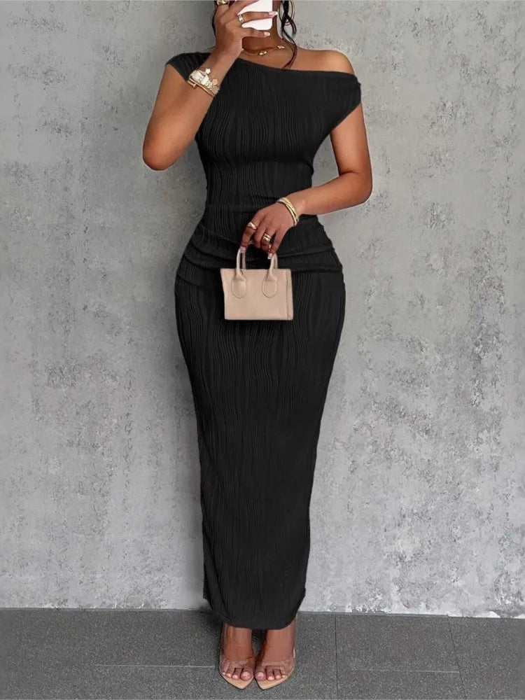 Slanted Shoulder Midi Dress