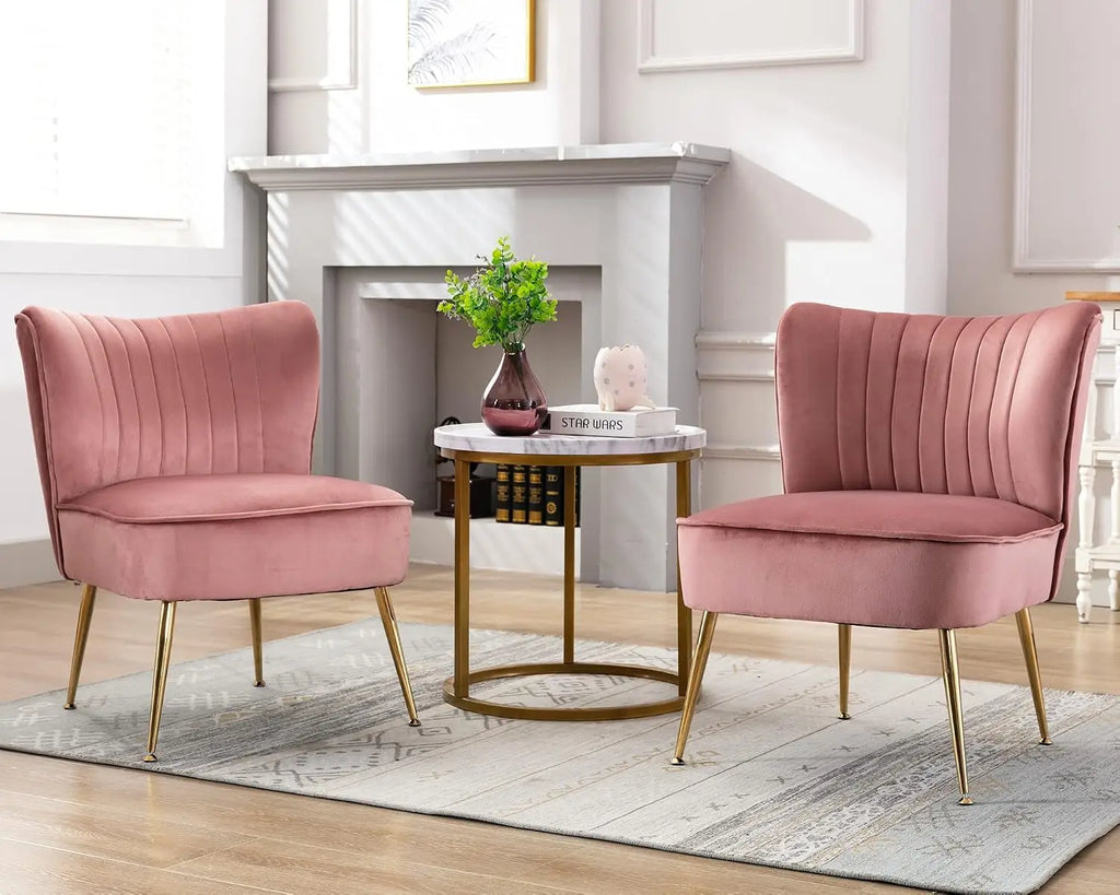 Pink Velvet Accent Chairs, Set of 2