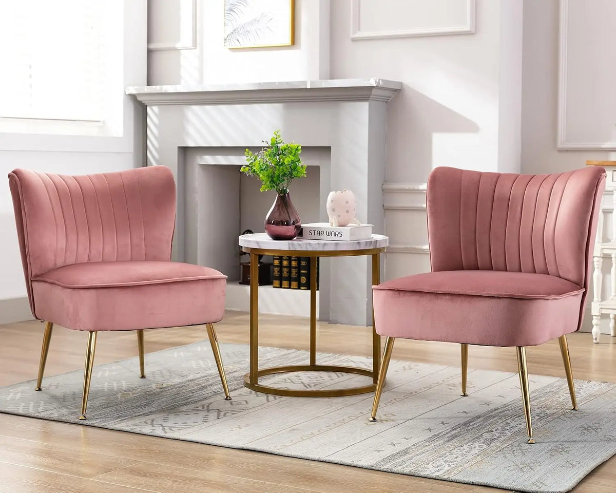 Pink Velvet Accent Chairs, Set of 2