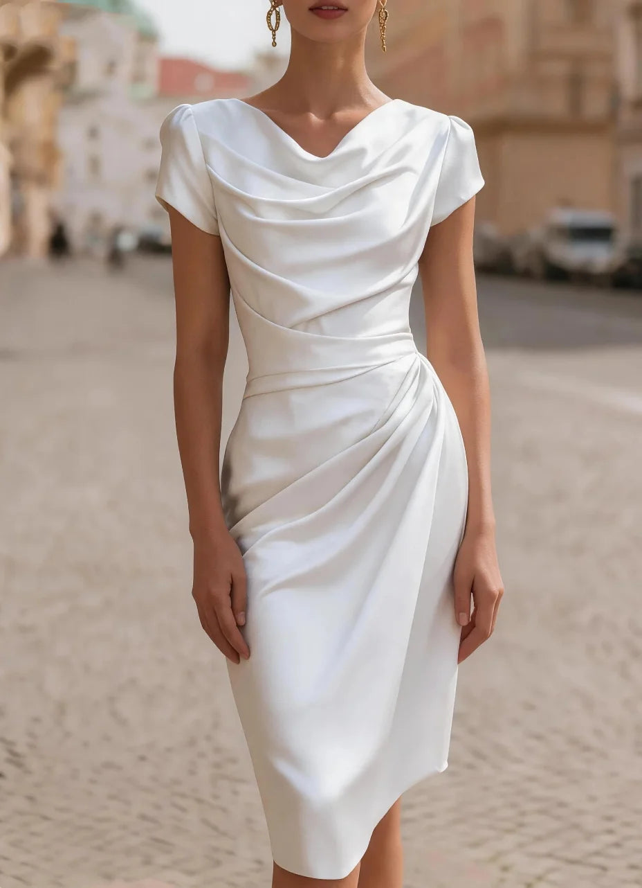 Ruched Cowl Neck Midi Dress