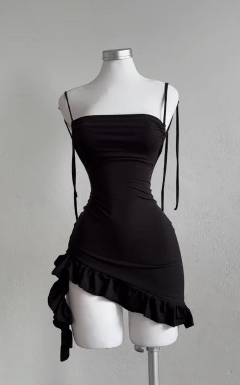 Backless Black Ruffle Minidress