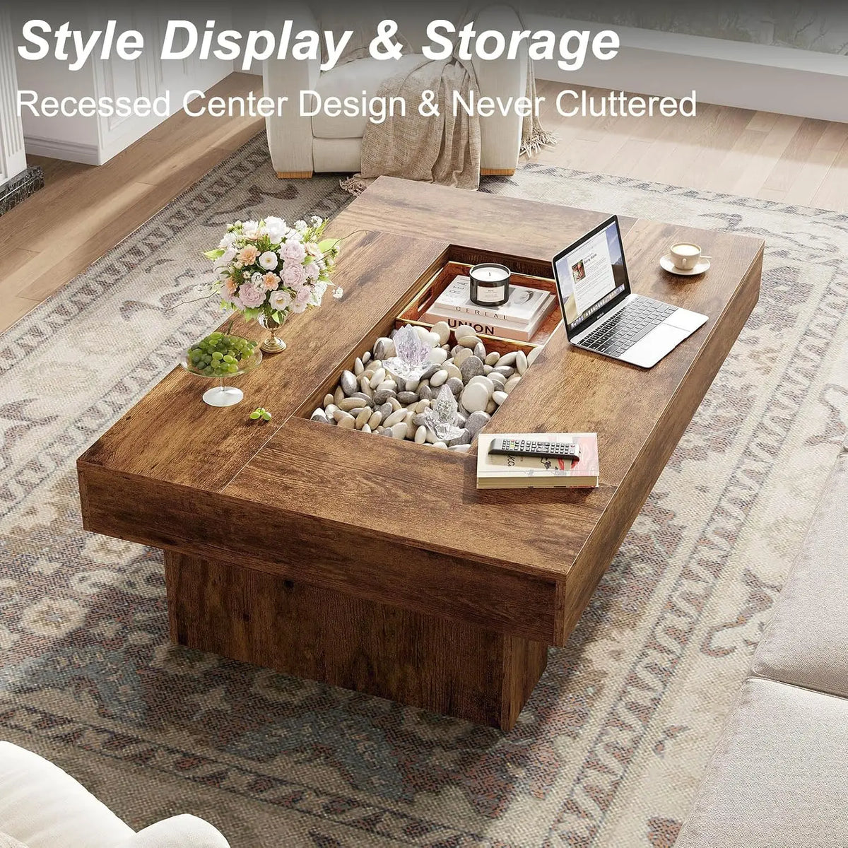 47x31 Inch Rustic Brown Rectangle Wood Coffee Table