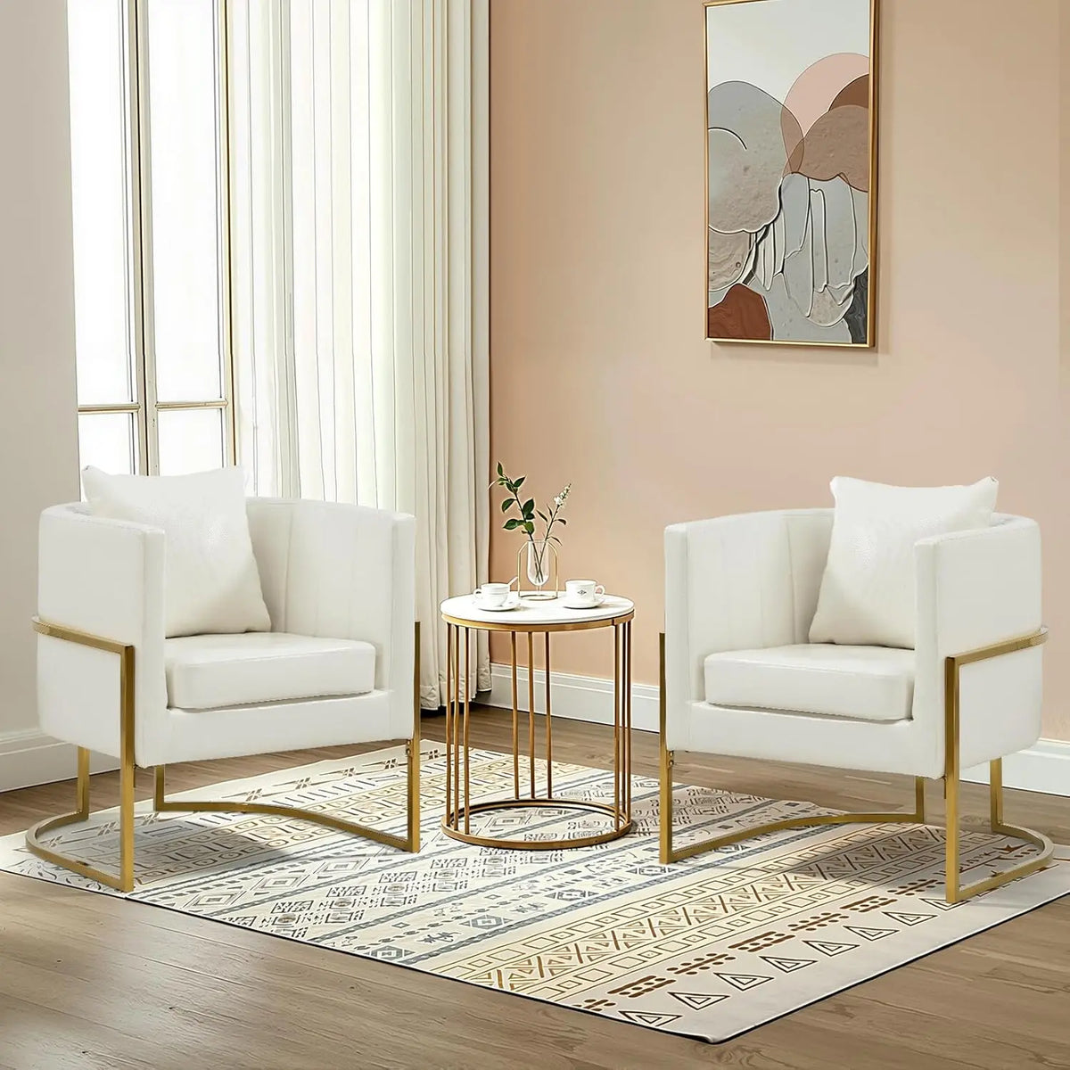 Leather Upholstered Barrel Armchair (with Pillow)