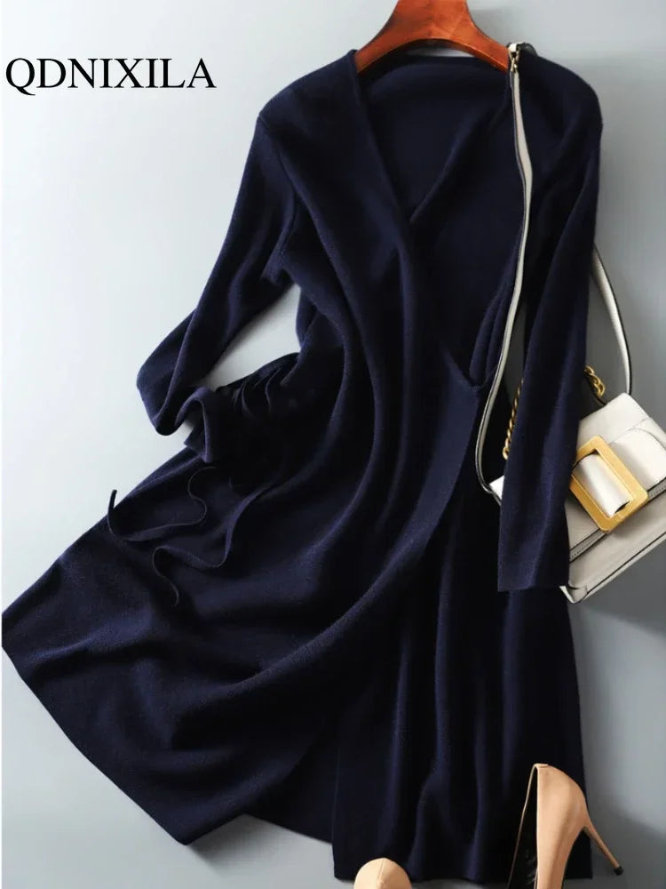 V-Neck Wrap Knit Dress