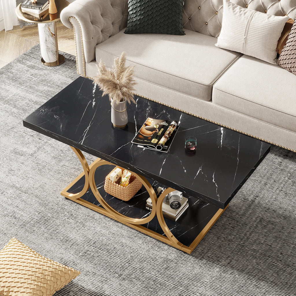 2-Tier Faux Marble Wood Coffee Table