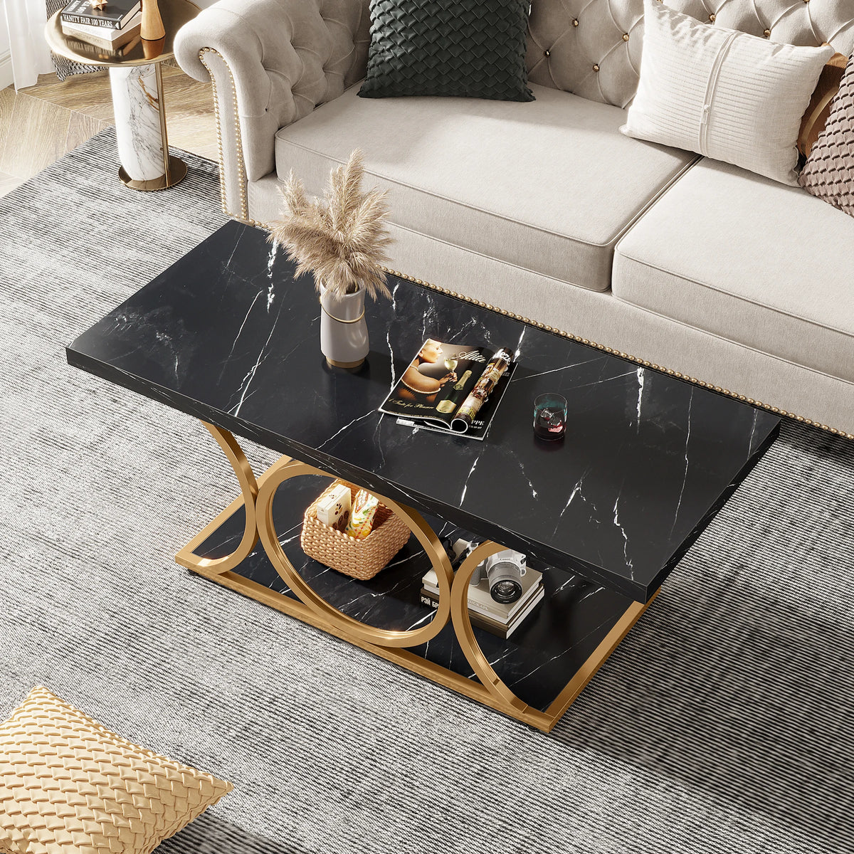 2-Tier Faux Marble Wood Coffee Table