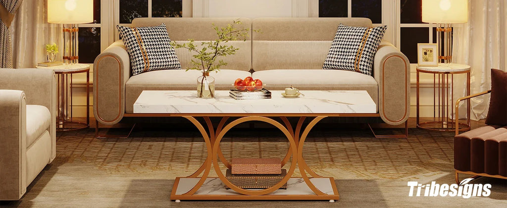2-Tier Faux Marble Wood Coffee Table