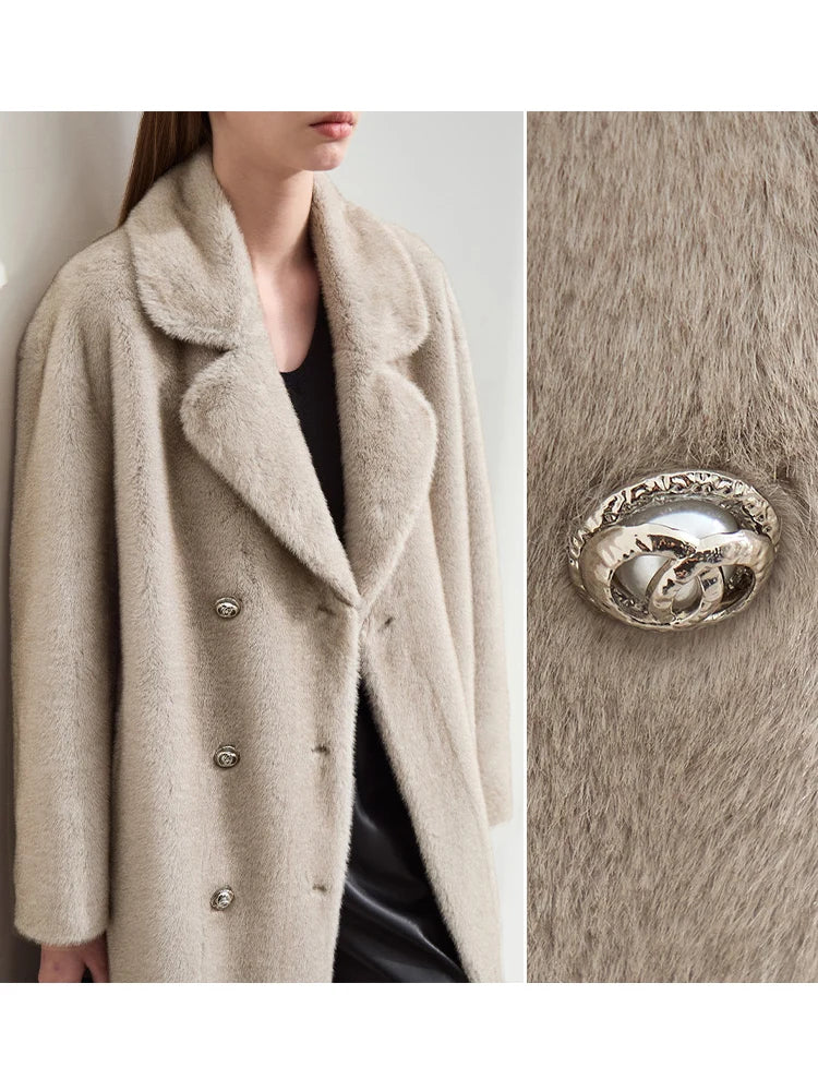 Double-Breasted Faux Mink Coat