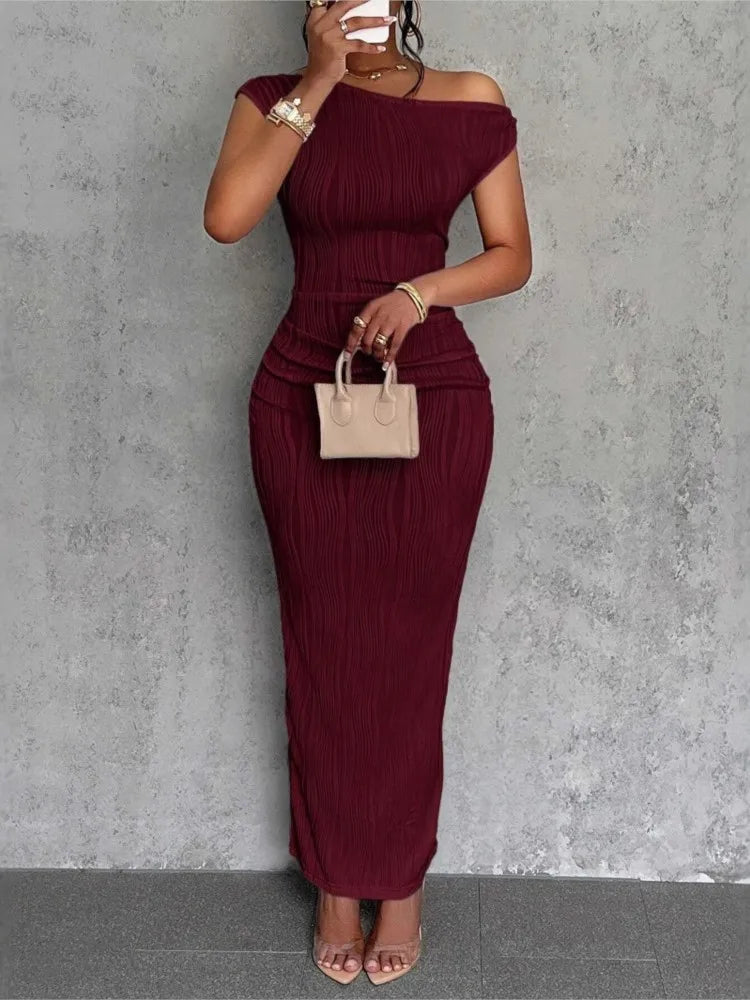 Slanted Shoulder Midi Dress