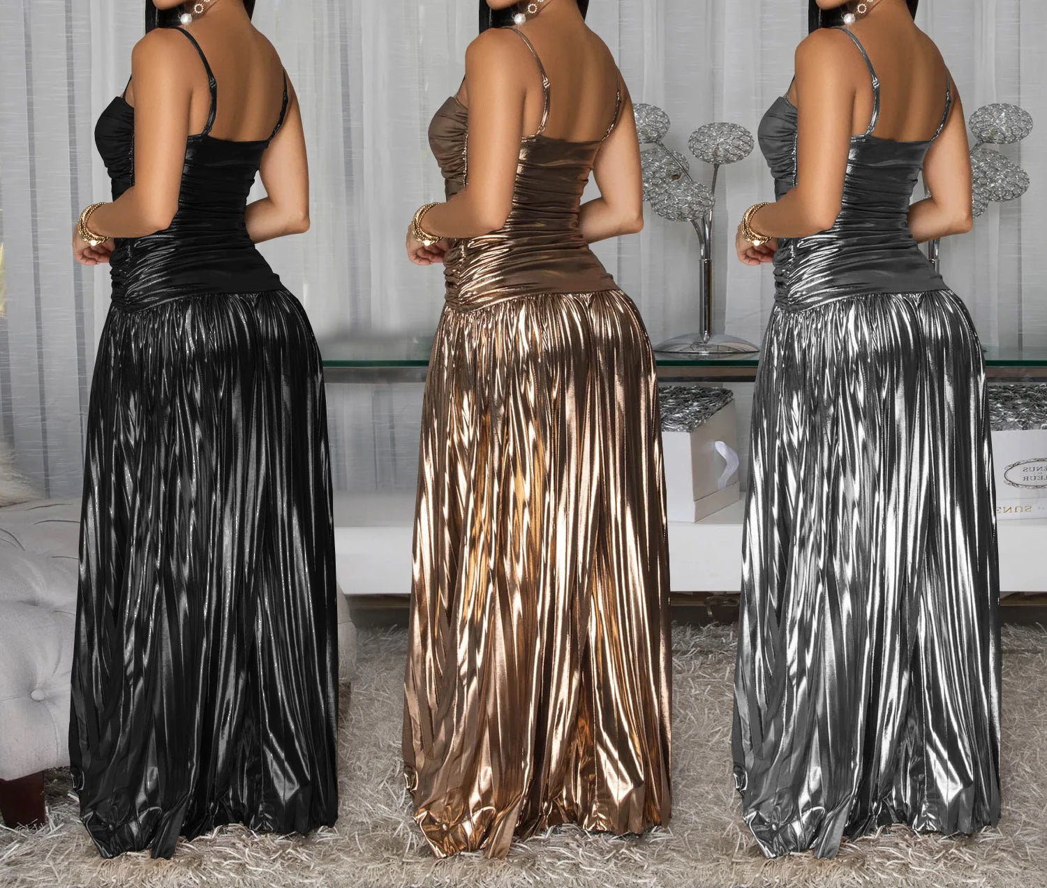 Sequin Spaghetti Strap Gown