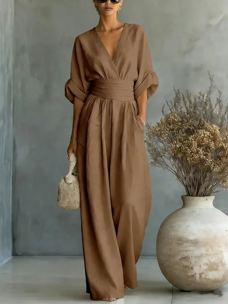 Elegant Linen V-Neck Jumpsuit
