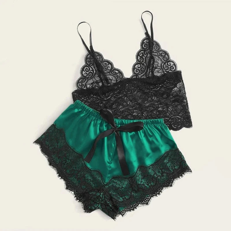 Lace Pajama Top & Shorts Set