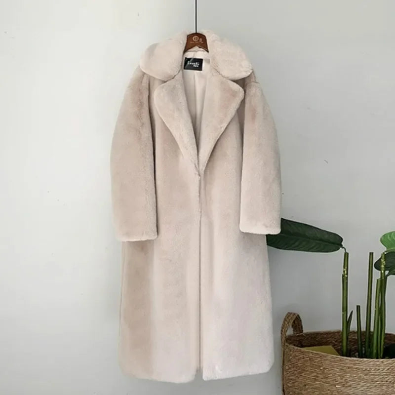 Elegant Long Faux Fur Overcoat