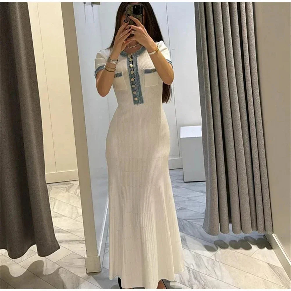 Knit Maxi Dress with Metal Buttons