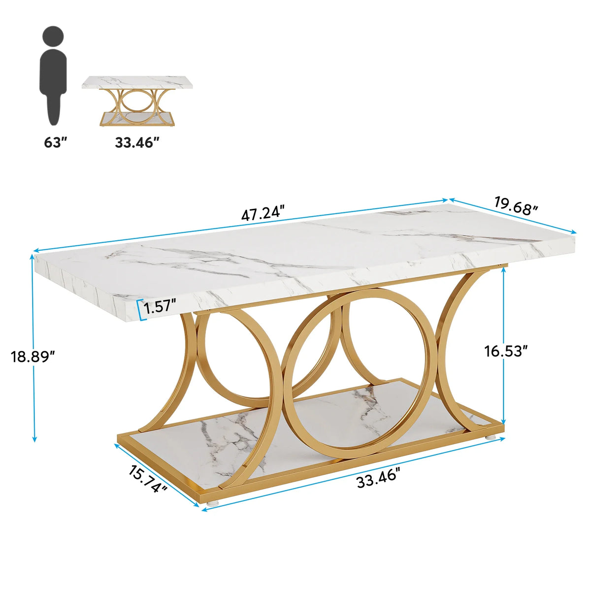 2-Tier Faux Marble Wood Coffee Table